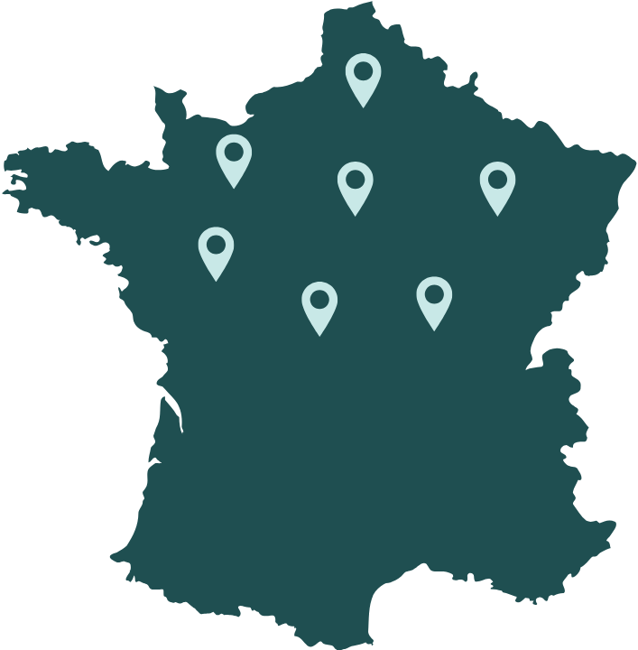 Map of France with highlighted intervention zones